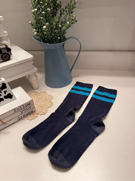 Accessories - Women’s Navy Blue Athletic Socks with Teal Stripes